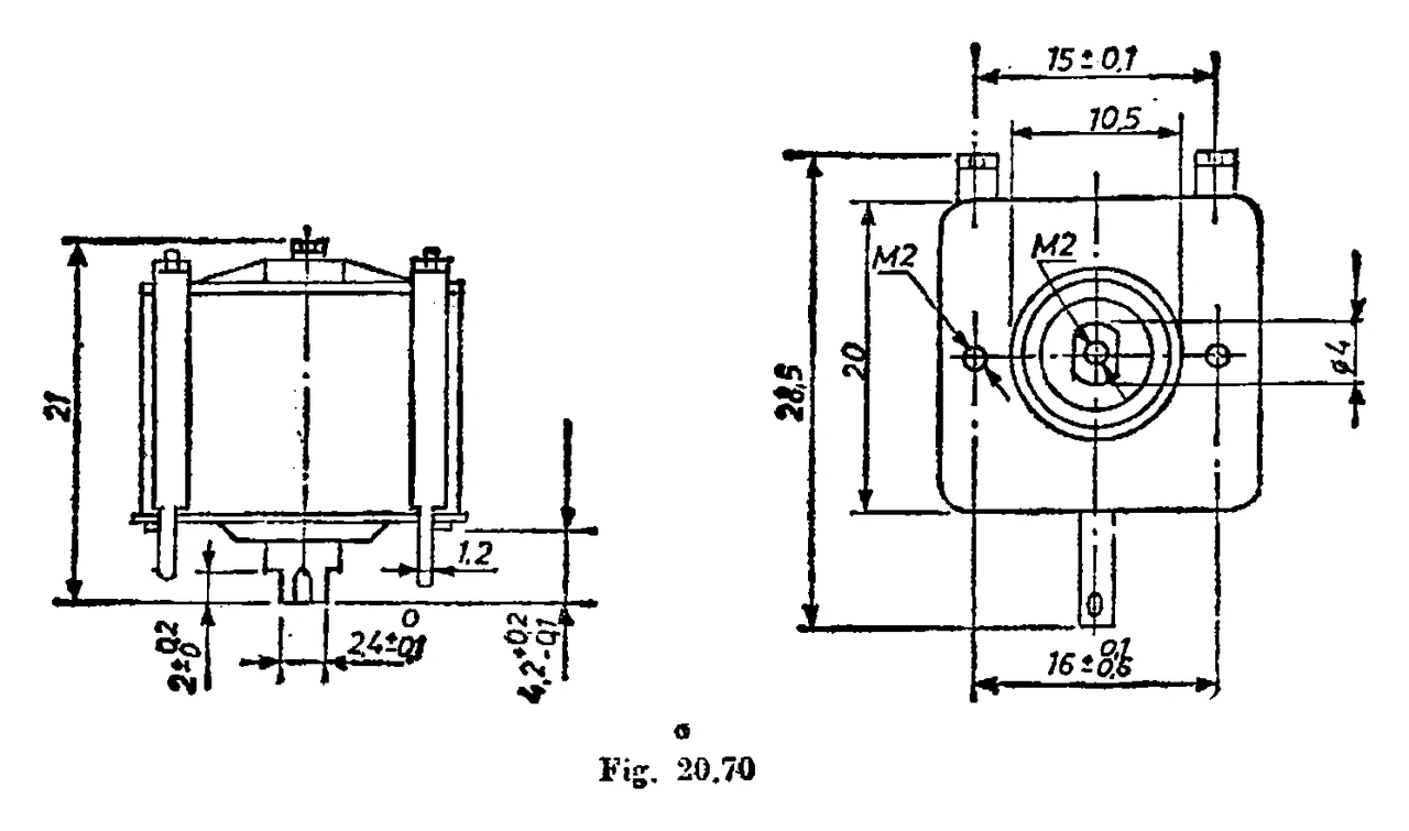 Electronica P solid-dielectric variable capacitors: Drawing (fig. 20.70 a, P 10.589)
