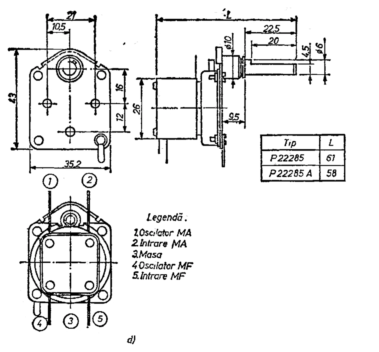 Electronica P solid-dielectric variable capacitors: Drawing (fig. 20.70 d, P 22.285, P 22.285 A)