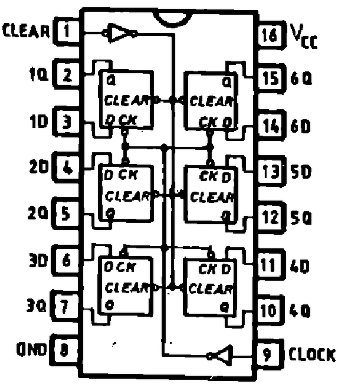 IPRS Băneasa 74LS174: Pinout (1990 catalogue)