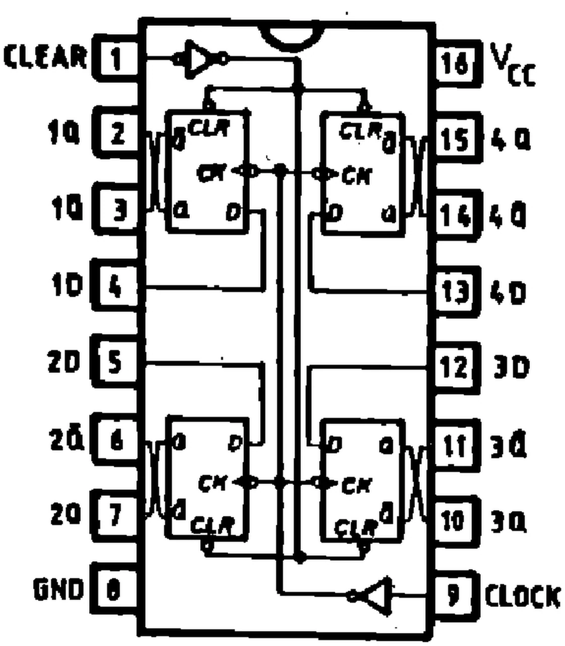 IPRS Băneasa 74LS175: Pinout (1990 catalogue)