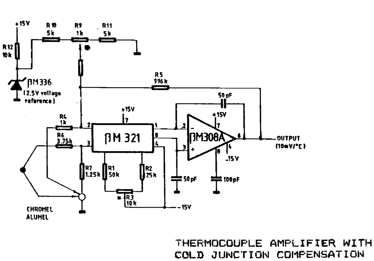 IPRS Băneasa βM121N: Thermocouple amplifier with cold junction compensation (1990 catalogue)