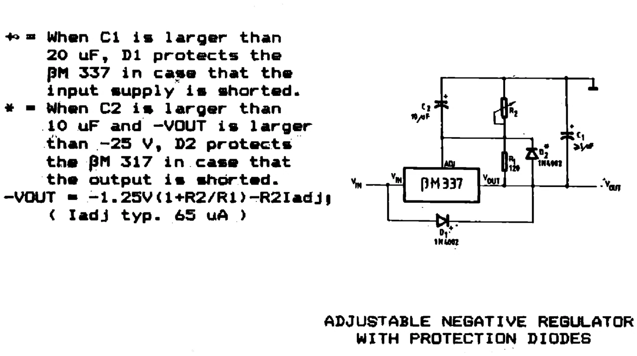 IPRS Băneasa βM337: Adjustable negative regulator with protection diodes (1990 catalogue)