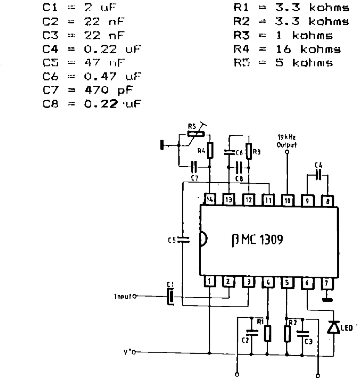 IPRS Băneasa βMC1309: Typical application and test circuit (1990 catalogue)