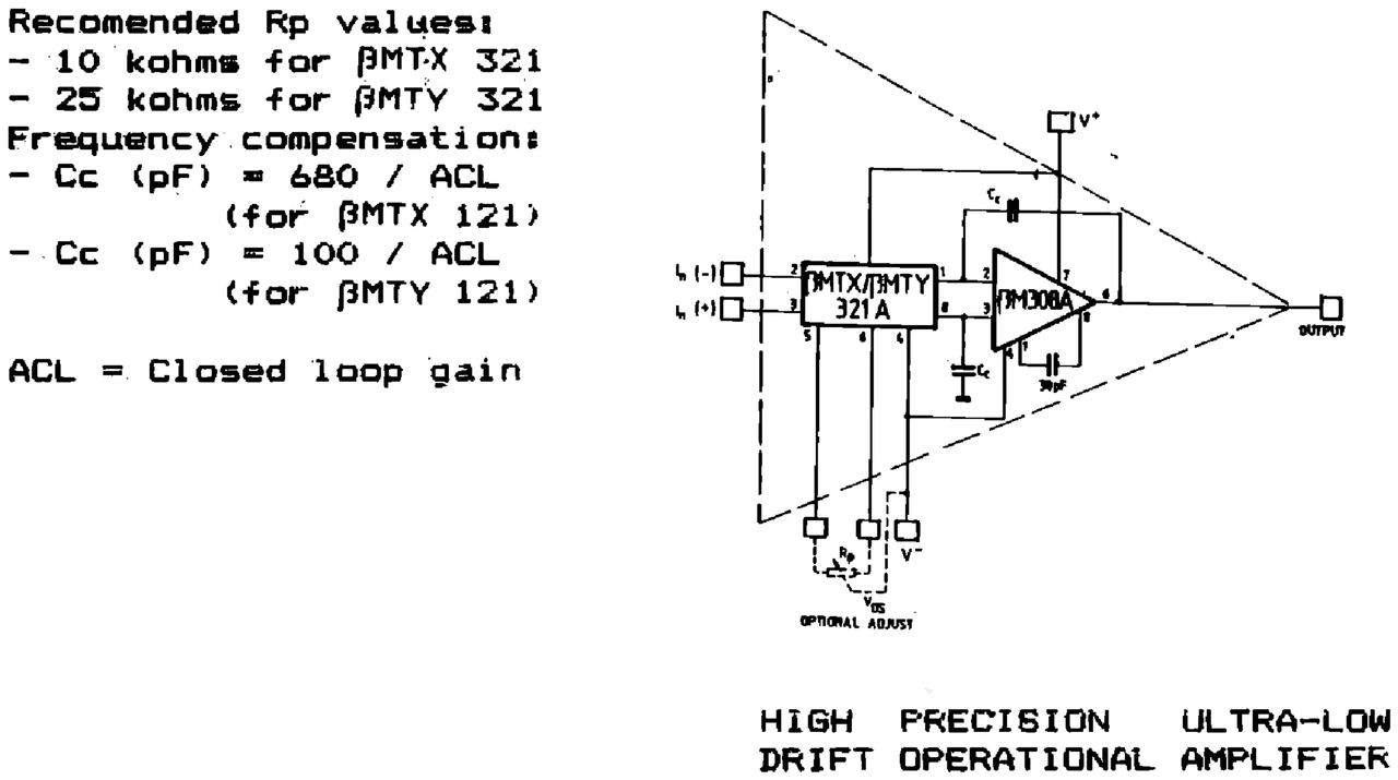 IPRS Băneasa βMTX121AN: High precision ultra low drift operational amplifier (1990 catalogue)