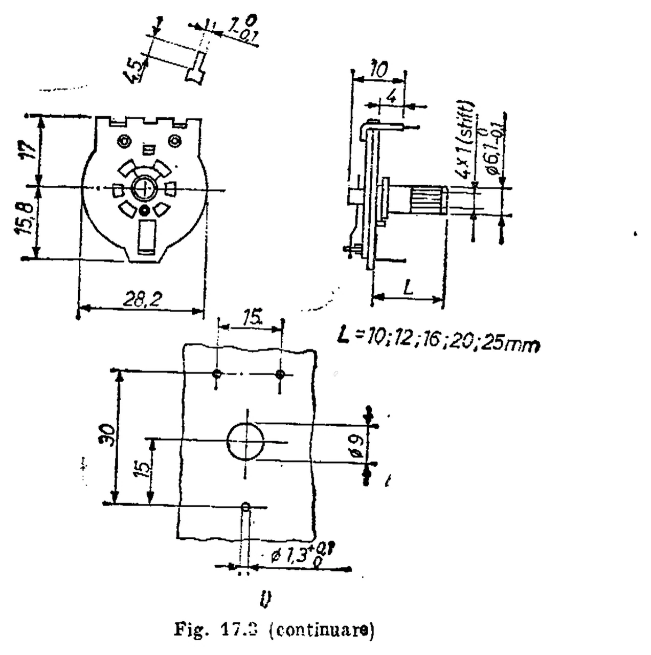 Electronica P carbon-film trimmer potentiometers: Drawing (fig. 17.3 l)