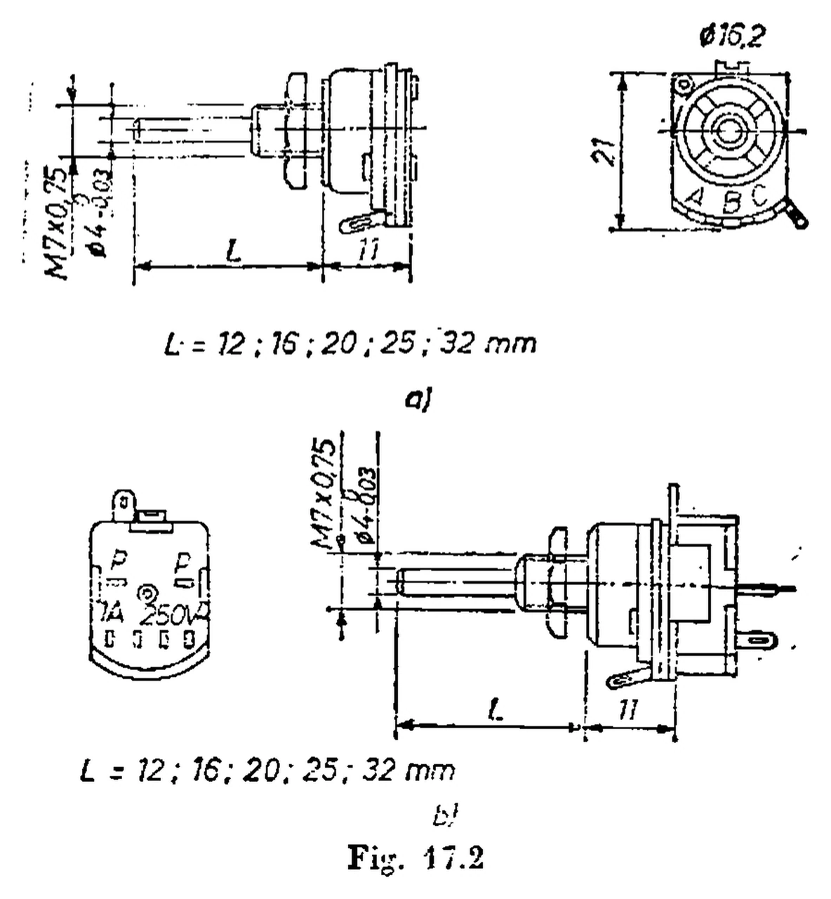 Electronica P cermet potentiometers: Drawing (fig. 17.2)