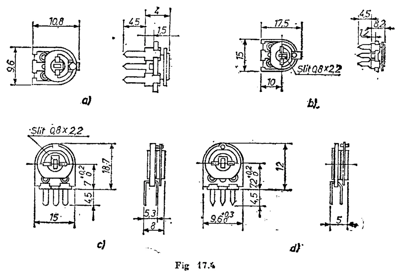 Electronica P cermet trimmer potentiometers: Drawings (fig. 17.4)