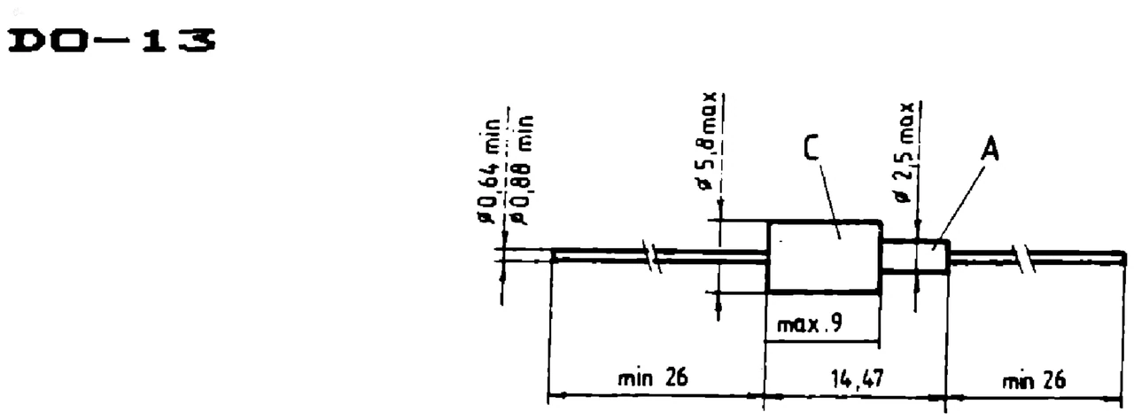 IPRS Băneasa F057…F407: DO-13 case outline, silicon diodes (dimensions in mm)