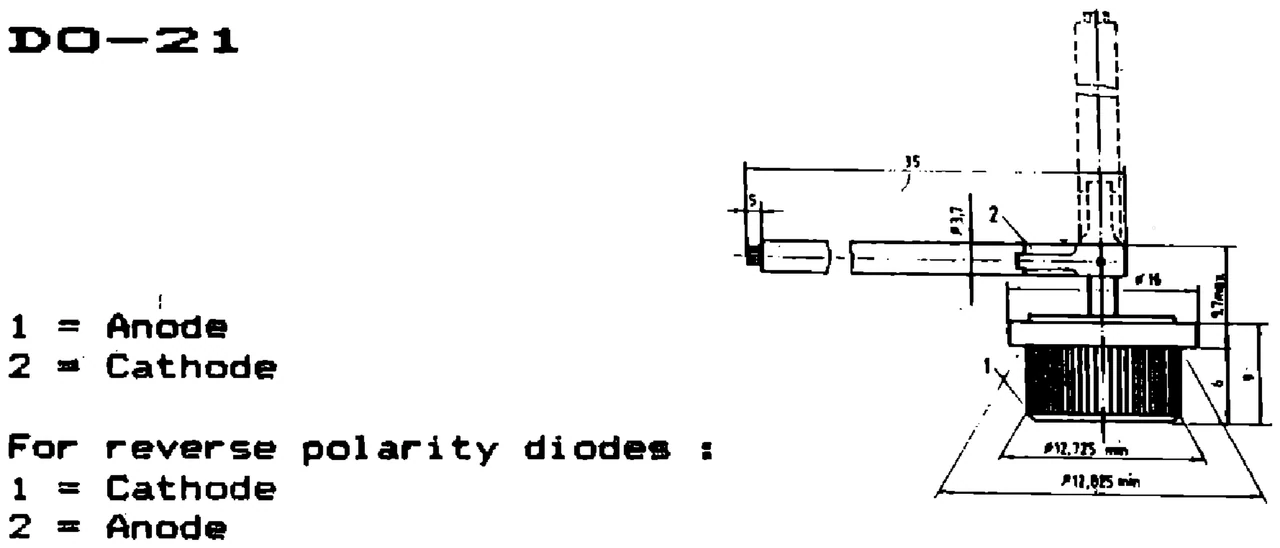 IPRS Băneasa RA032…RA420: DO-21 case outline, silicon diodes (dimensions in mm)