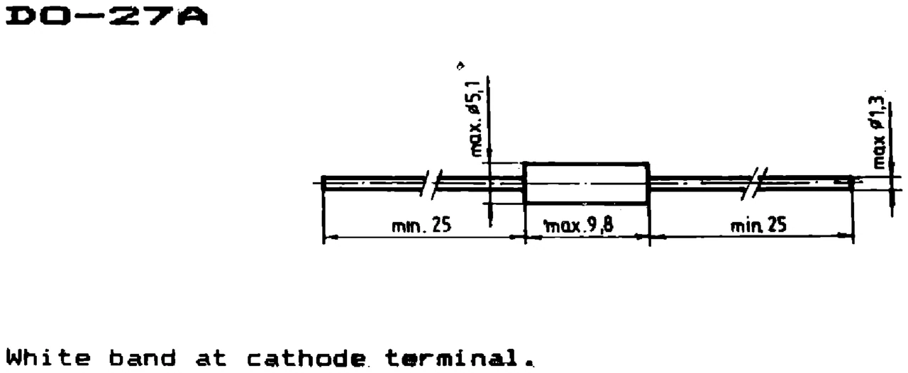 IPRS Băneasa BY228: DO-27A case outline, silicon diodes (dimensions in mm)