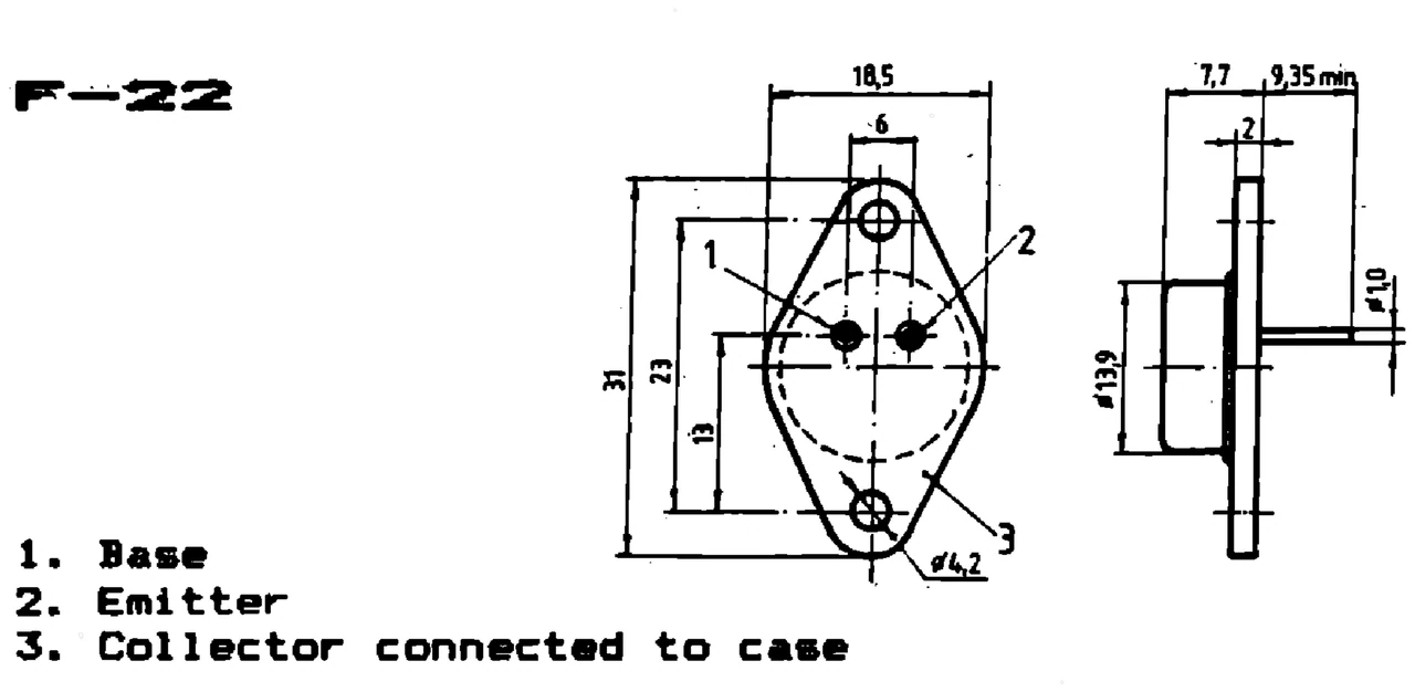 IPRS Băneasa TD643: F-22 case outline and terminals, silicon transistors (dimensions in mm)