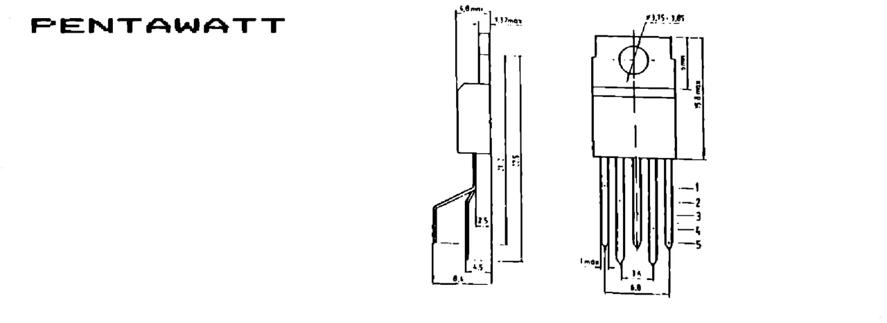 IPRS Băneasa βTDA2030: Pentawatt case outline (dimensions in mm)