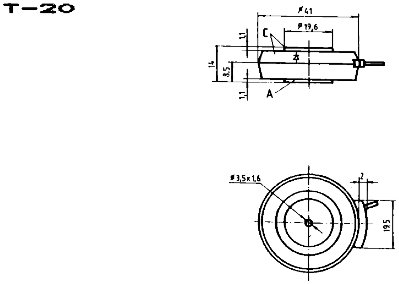 IPRS Băneasa D408N: T-20 case outline, silicon diodes (dimensions in mm)