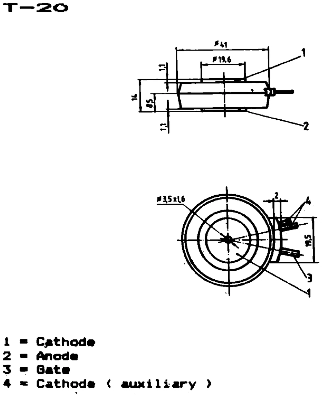 IPRS Băneasa T128F: T-20 case outline, thyristors and triacs (dimensions in mm)