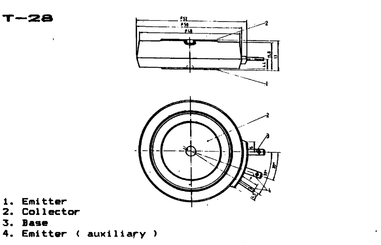 IPRS Băneasa GT150: T-28 case outline and terminals, silicon transistors (dimensions in mm)