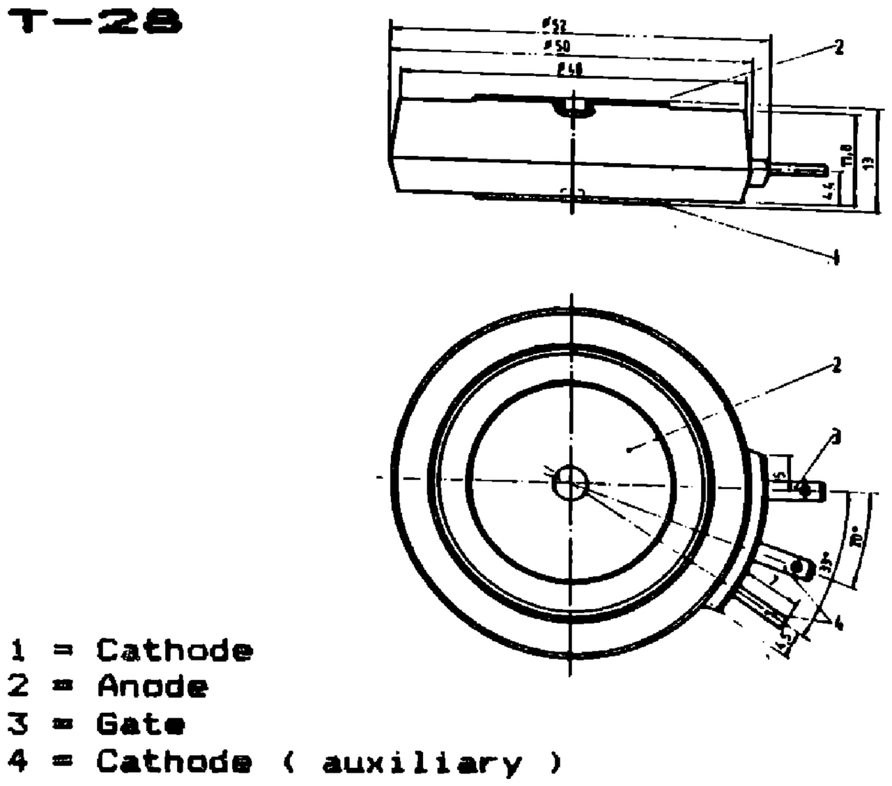 IPRS Băneasa T698F: T-28 case outline, thyristors and triacs (dimensions in mm)