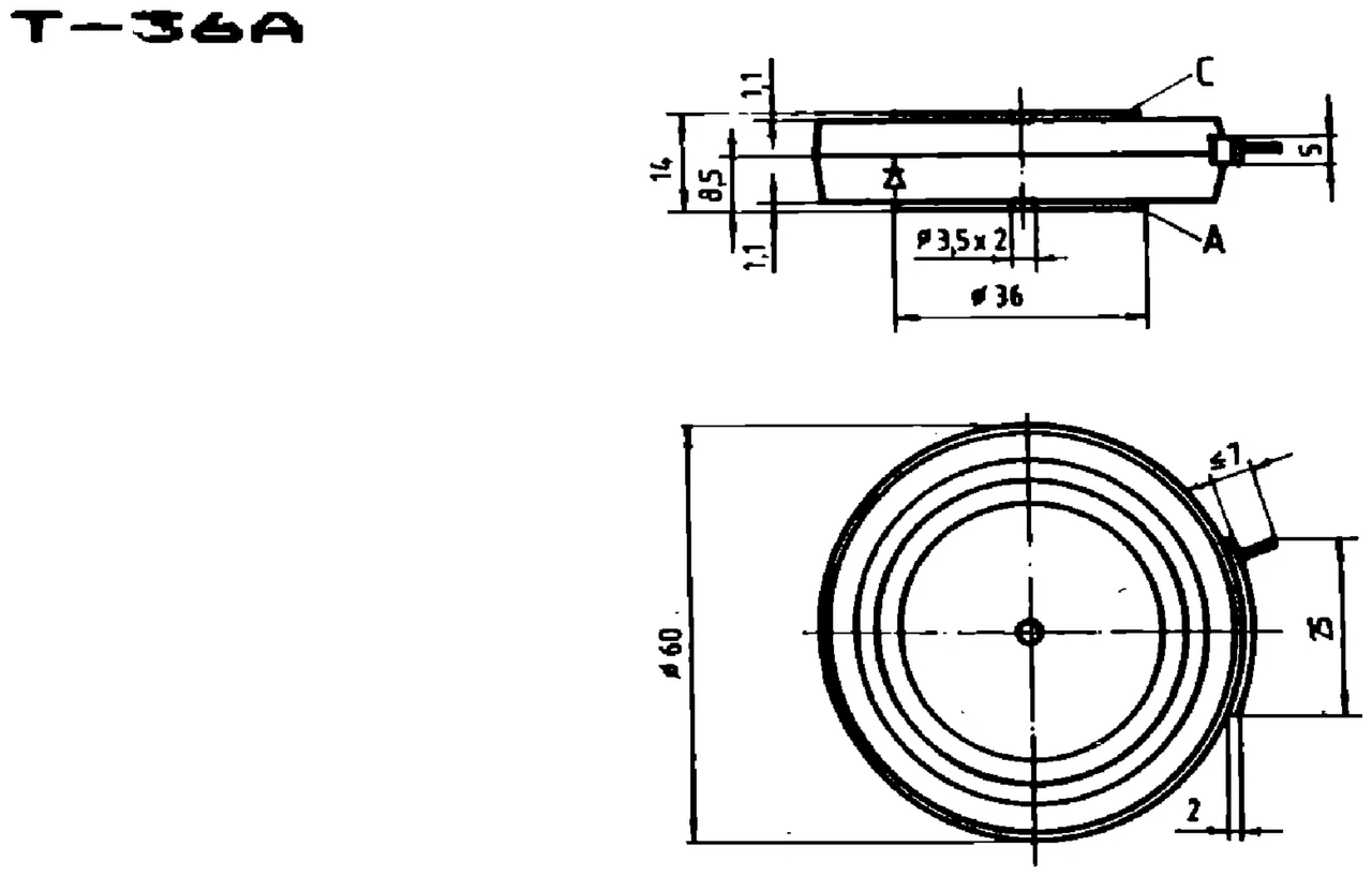 IPRS Băneasa D508N: T-36A case outline, silicon diodes (dimensions in mm)