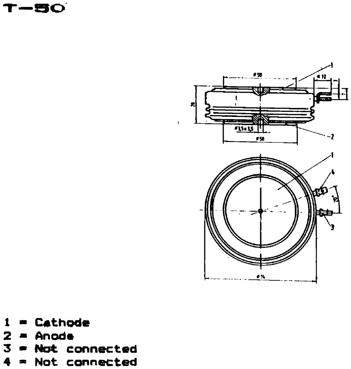 IPRS Băneasa D1600N: T-50 case outline, silicon diodes (dimensions in mm)