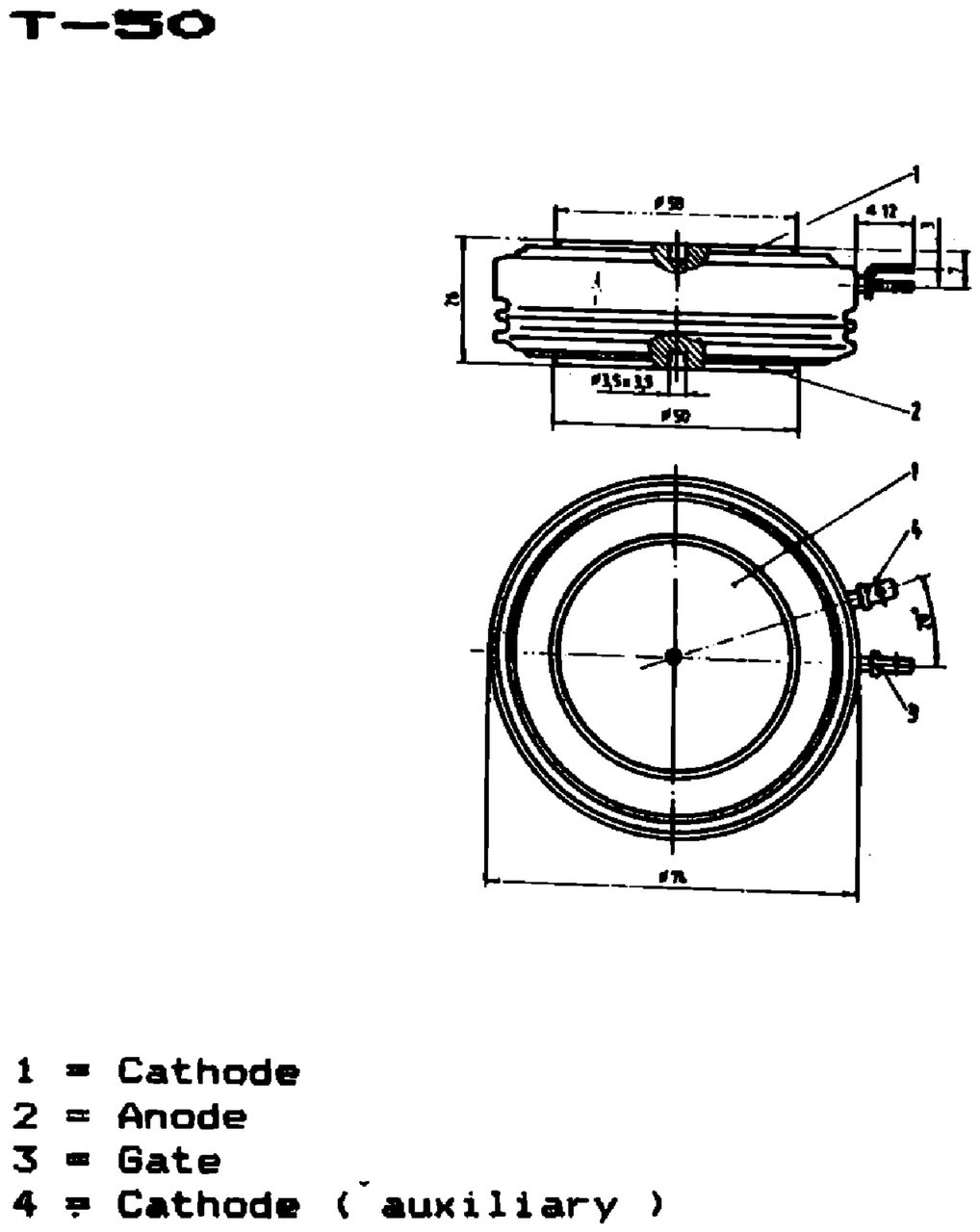 IPRS Băneasa T630S: T-50 case outline, thyristors and triacs (dimensions in mm)