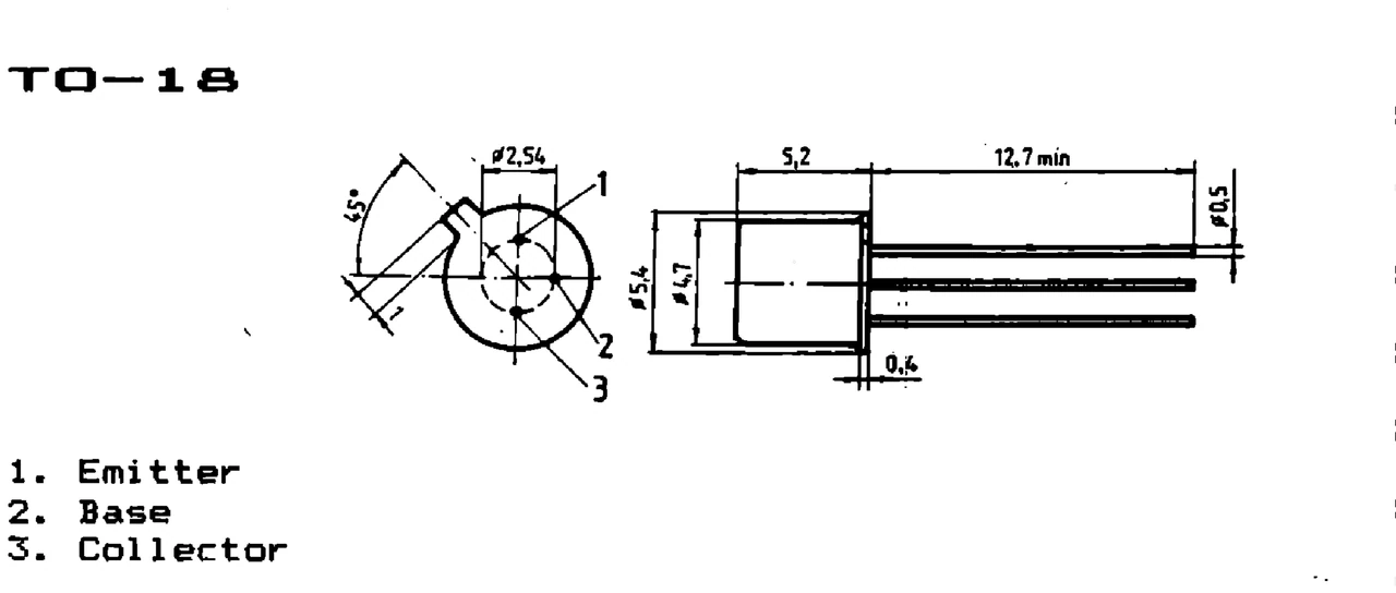 IPRS Băneasa 2N5836: TO-18 case outline and terminals, silicon transistors (dimensions in mm)