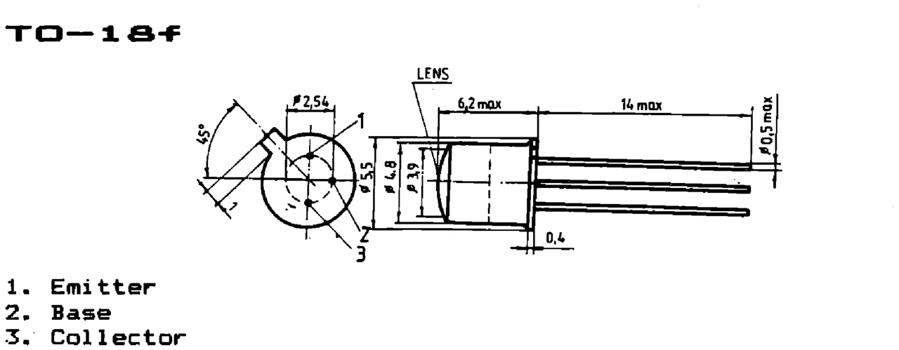 IPRS Băneasa FT201: TO-18f case outline and terminals, silicon transistors (dimensions in mm)