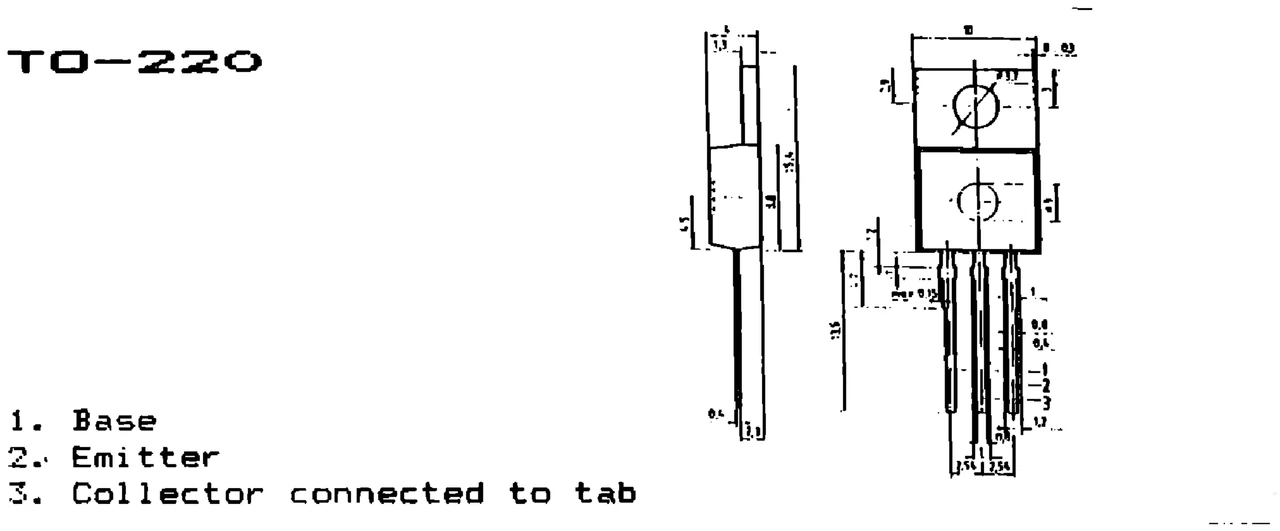 IPRS Băneasa BD647: TO-220 case outline and terminals, silicon transistors (dimensions in mm)