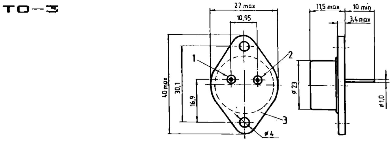 IPRS Băneasa βM317: TO-3 case outline (dimensions in mm)