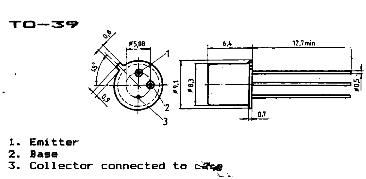 IPRS Băneasa 2N3439: TO-39 case outline and terminals, silicon transistors (dimensions in mm)
