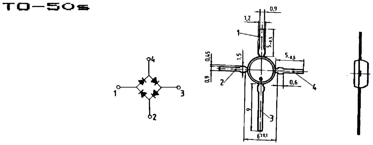 IPRS Băneasa BS30016Q: TO-50s case outline, Schottky diode ring (dimensions in mm)