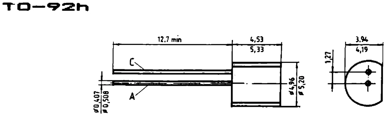IPRS Băneasa DC4: TO-92h case outline, silicon diodes (dimensions in mm)