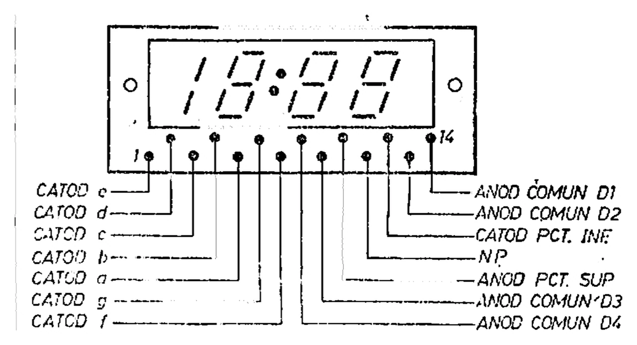 Microelectronica MDE2571: LED display pinout: 3½ digits, common anode