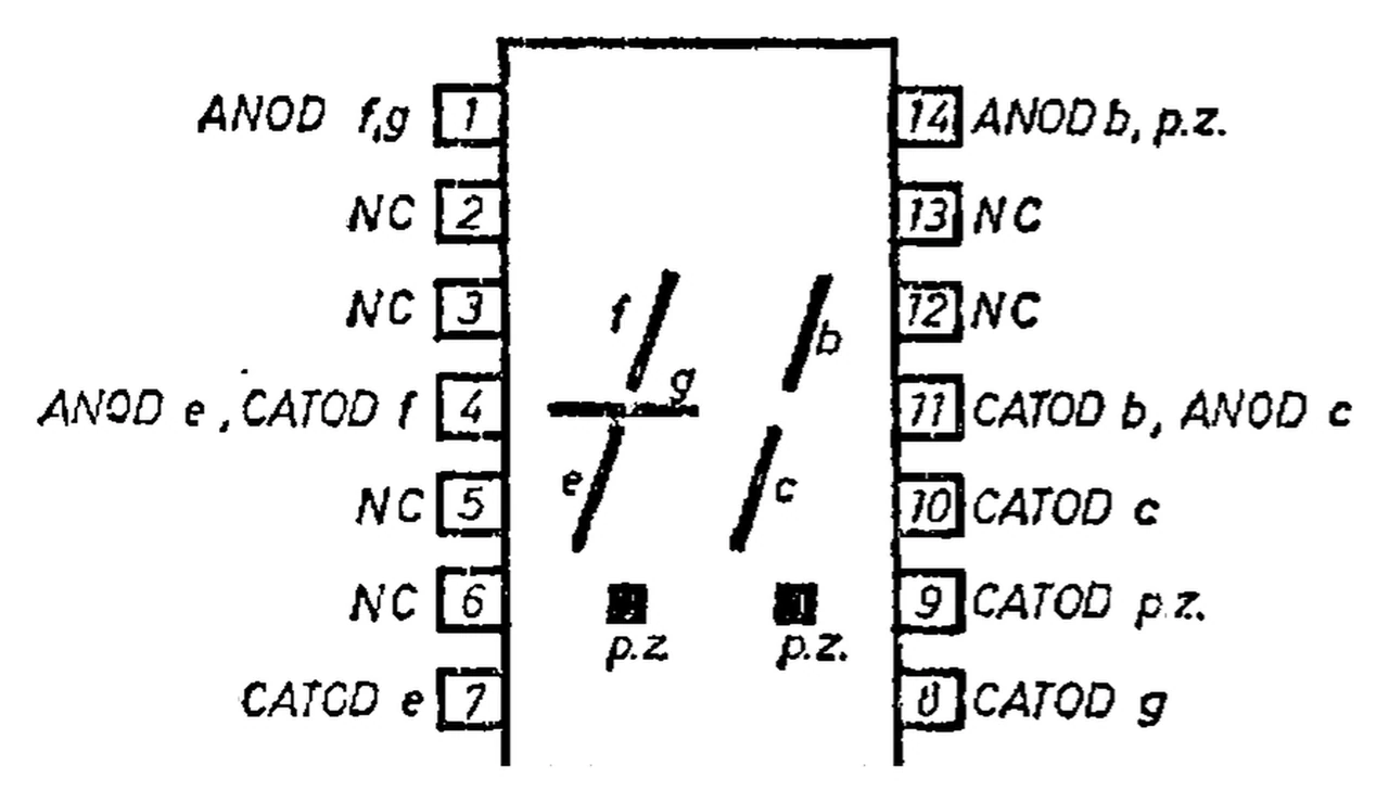 Microelectronica MDE2201: LED overflow indicator (±1) pinout, common anode