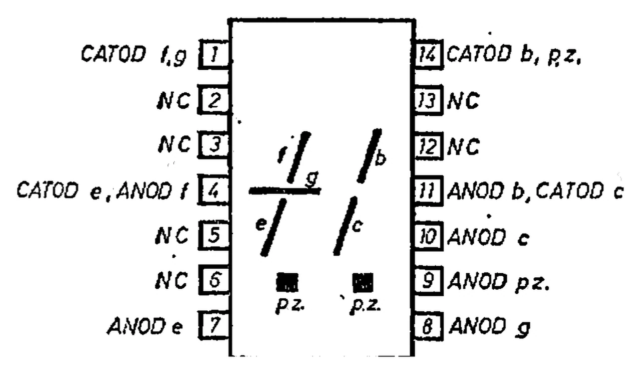 Microelectronica MDE2212: LED overflow indicator (±1) pinout, common cathode
