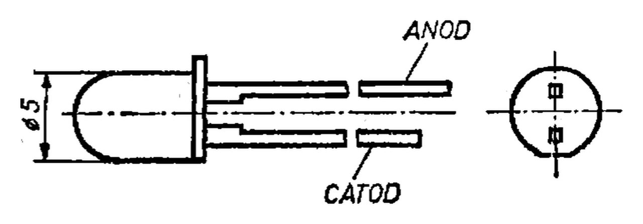 Microelectronica MDE1101: LED, Ø 5 mm (anode, cathode)