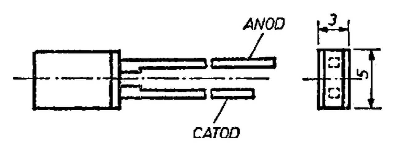 Microelectronica MDE1532: Rectangular LED, 3 × 5 mm (anode, cathode)