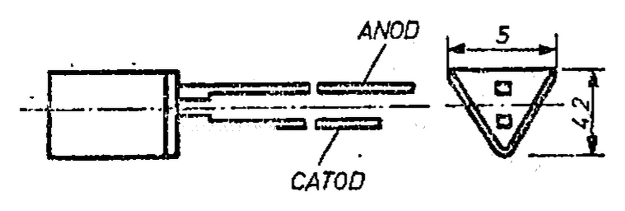 Microelectronica MDE1541: Triangular LED, 5 × 4.2 mm (anode, cathode)